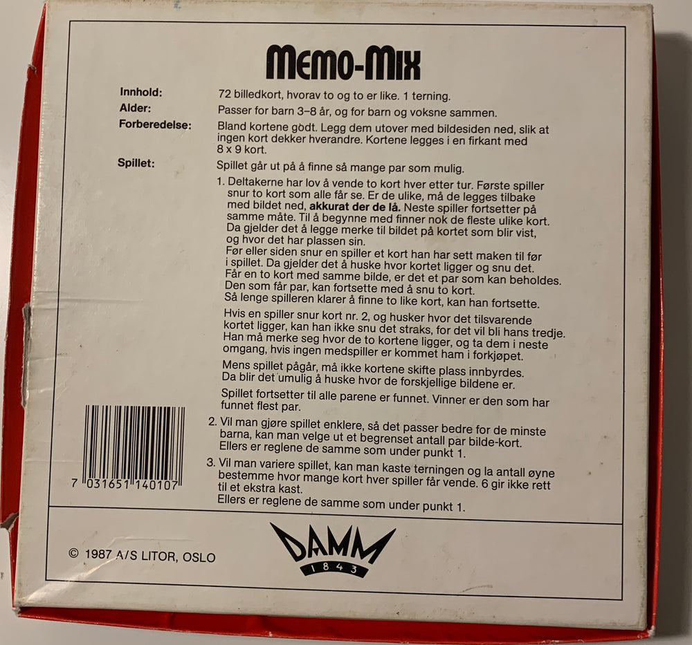 Memo-Mix Huske-spill. Brettspill.