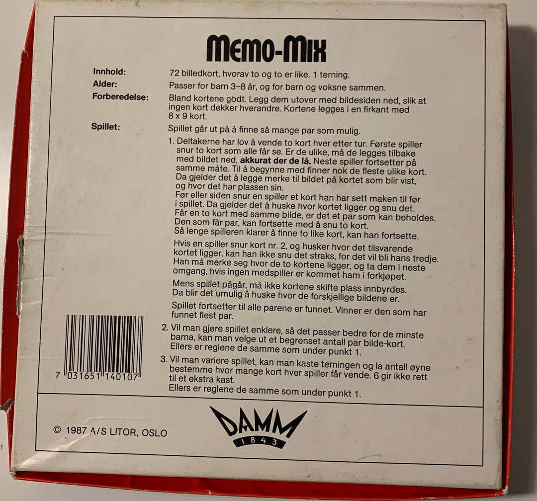 Memo-Mix Huske-spill. Brettspill.