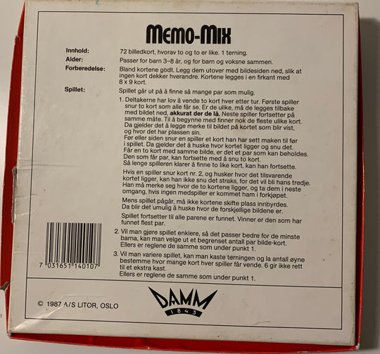 Memo-Mix Huske-spill. Brettspill.