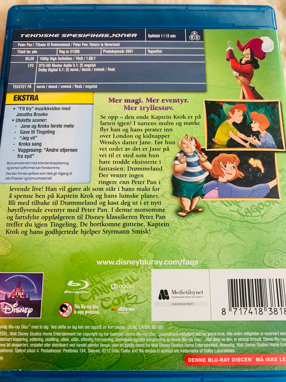 Peter Pan: Tilbake til Drømmeland. Blu-ray.