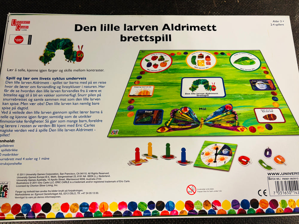 Den lille larven Aldrimett. Brettspill.