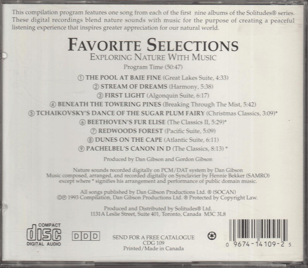 Dan Gibson's Solitudes – Favorite Selections. CD.