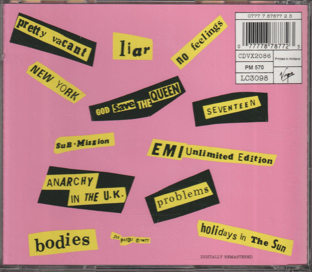 Sex Pistols - Never Mind the Bollocks Here's the Sex Pistols (1977). CD.