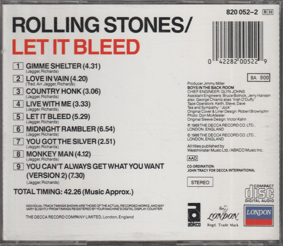 The Rolling Stones - Let It Bleed (1986). CD.