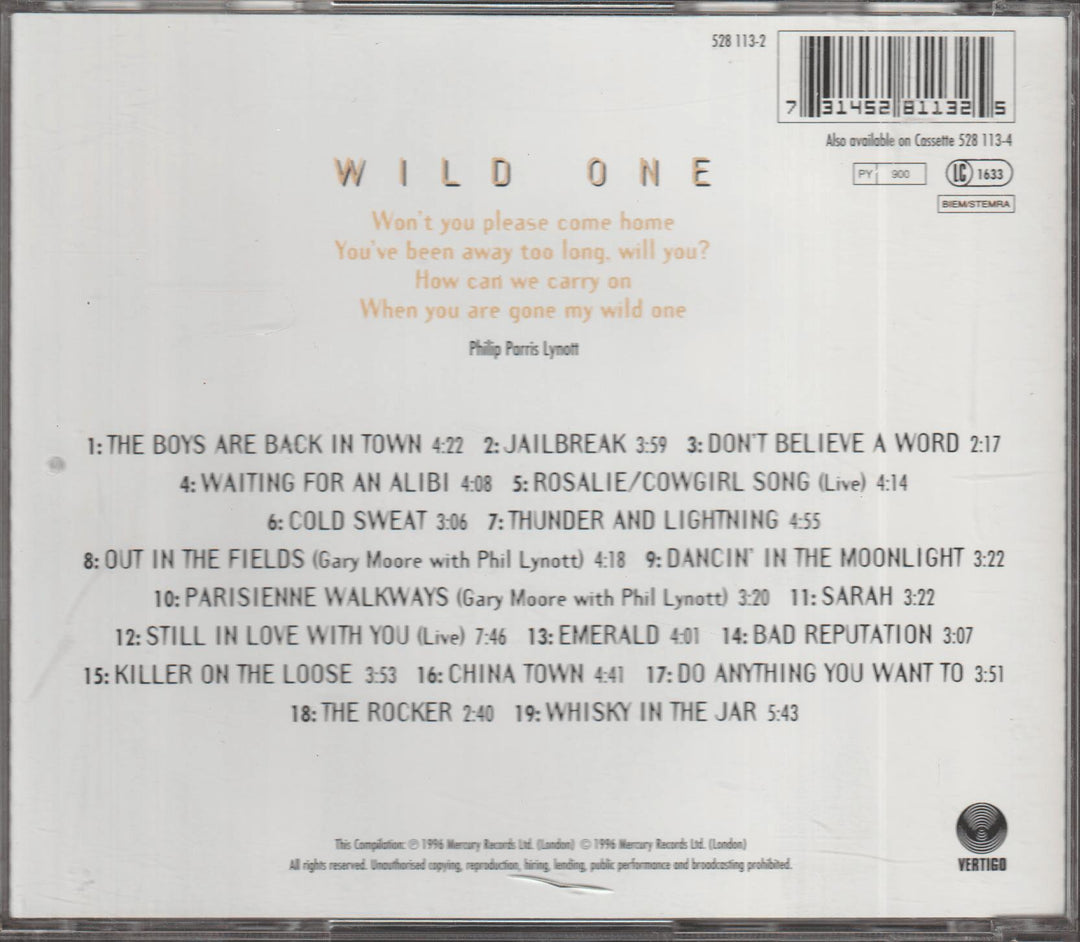 Thin Lizzy - Wild One: The Very Best of Thin Lizzy (1996). CD.