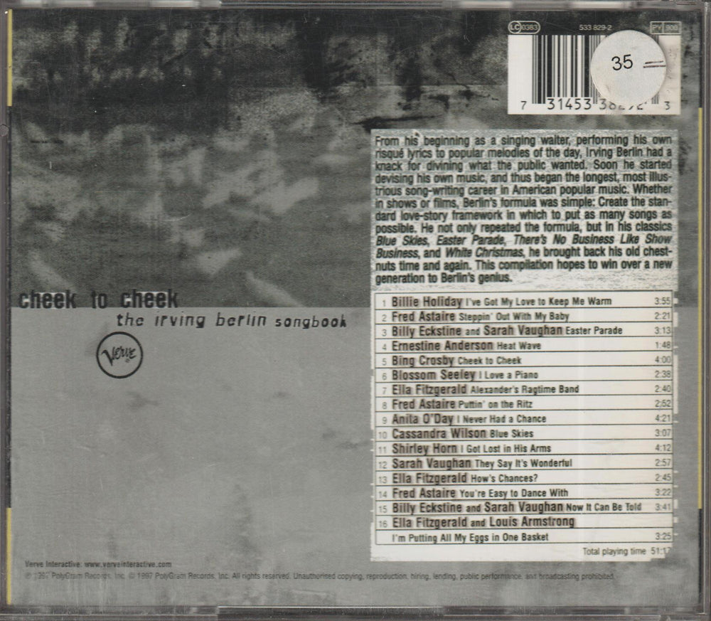 Ella Fitzgerald - Cheek to Cheek: The Irving Berlin Songbook (1999). CD.