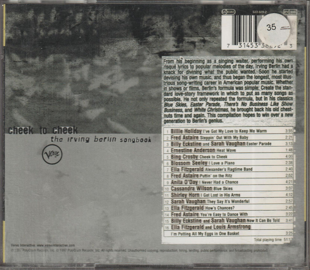 Ella Fitzgerald - Cheek to Cheek: The Irving Berlin Songbook (1999). CD.