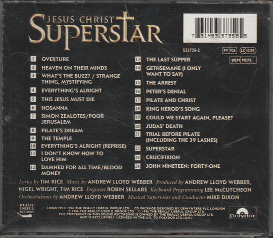 Andrew Lloyd Webber & Tim Rice - Jesus Christ Superstar (1996 London Cast Studio Recording). CD.