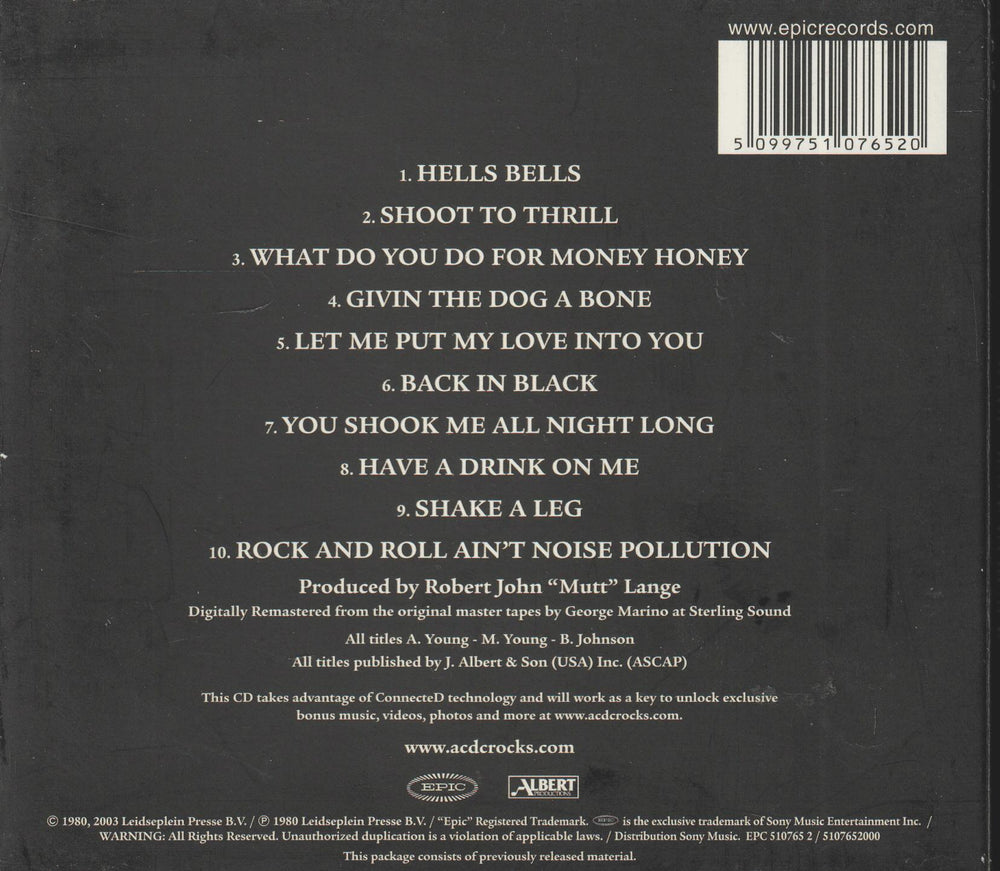 AC/DC - Back In Black (1980/Remastered). CD.
