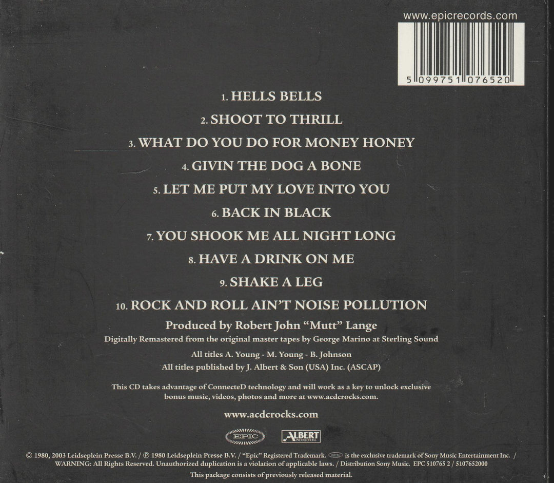 AC/DC - Back In Black (1980/Remastered). CD.