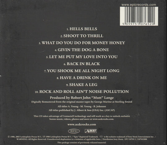 AC/DC - Back In Black (1980/Remastered). CD.