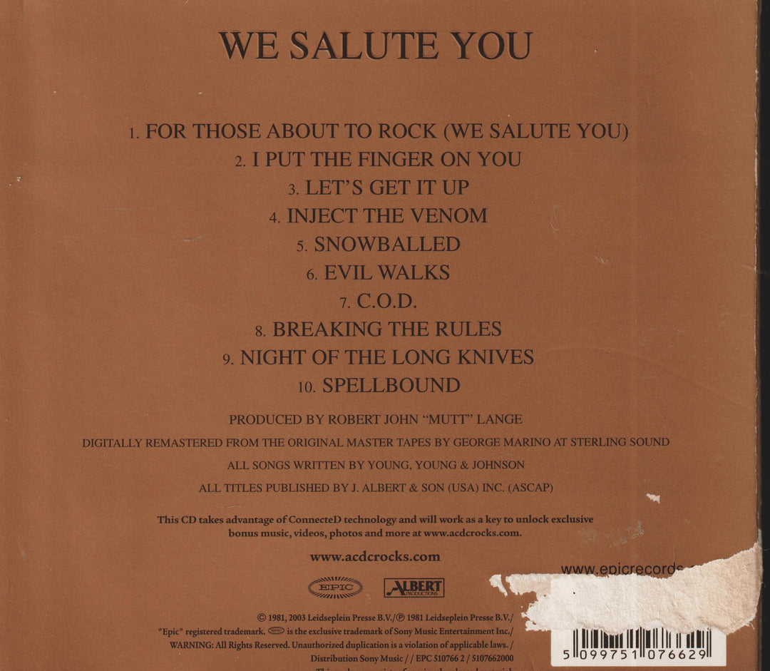 AC/DC - For Those About To Rock (We Salute You) (1981). CD.