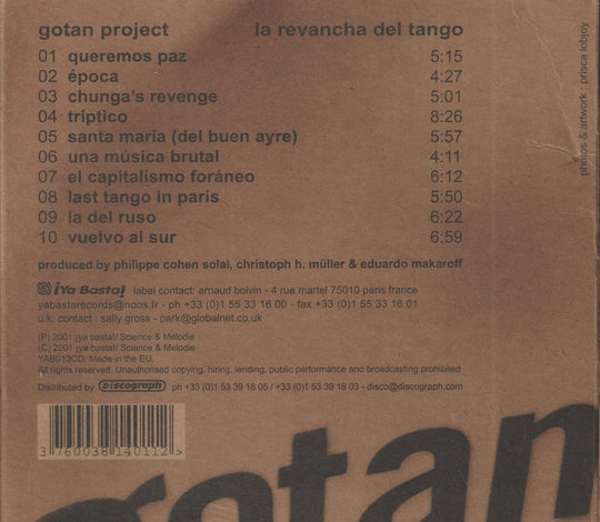 Gotan Project - La Revancha del Tango (2001). CD.