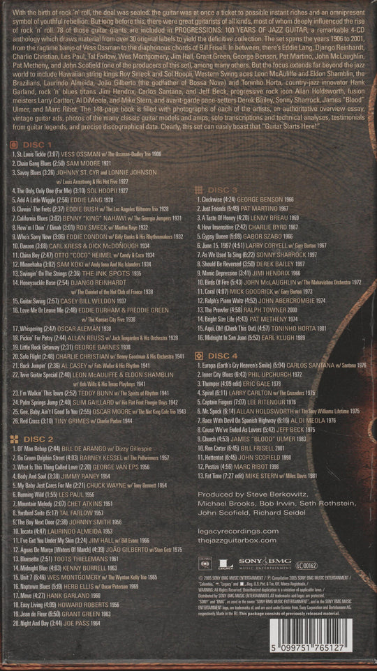 Various Artists - Progressions: 100 Years of Jazz Guitar. 4CD Boks.