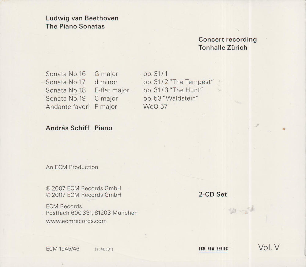 András Schiff / Ludwig van Beethoven - The Piano Sonatas, Vol. V (Sonatas opp. 31 and 53). CD.