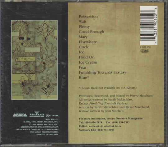 Sarah McLachlan – Fumbling Towards Ecstasy. 1993. CD.