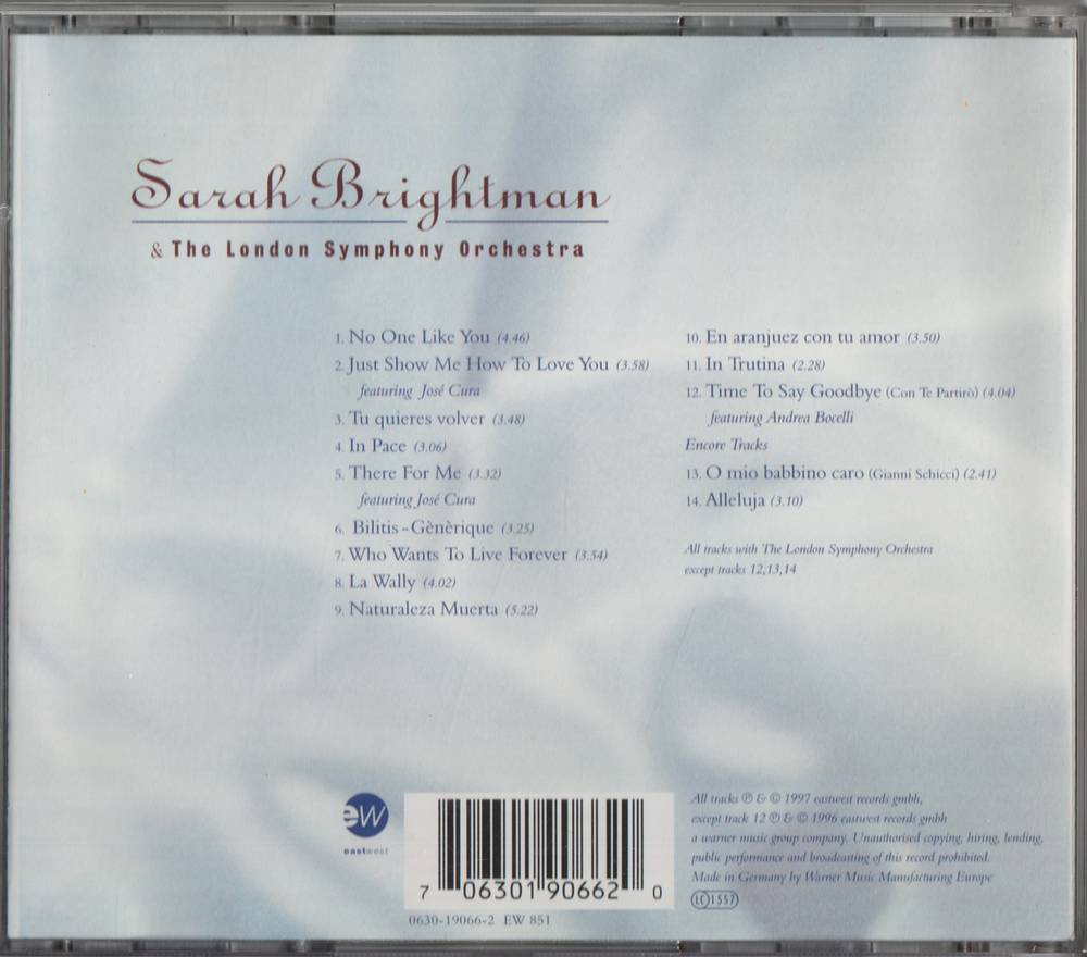 Sarah Brightman & The London Symphony Orchestra - Timeless. 1997. CD.