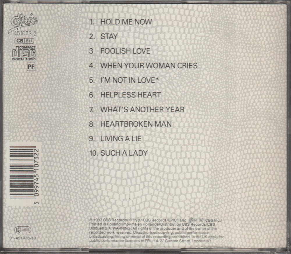 Johnny Logan - Hold Me Now. 1987. CD.