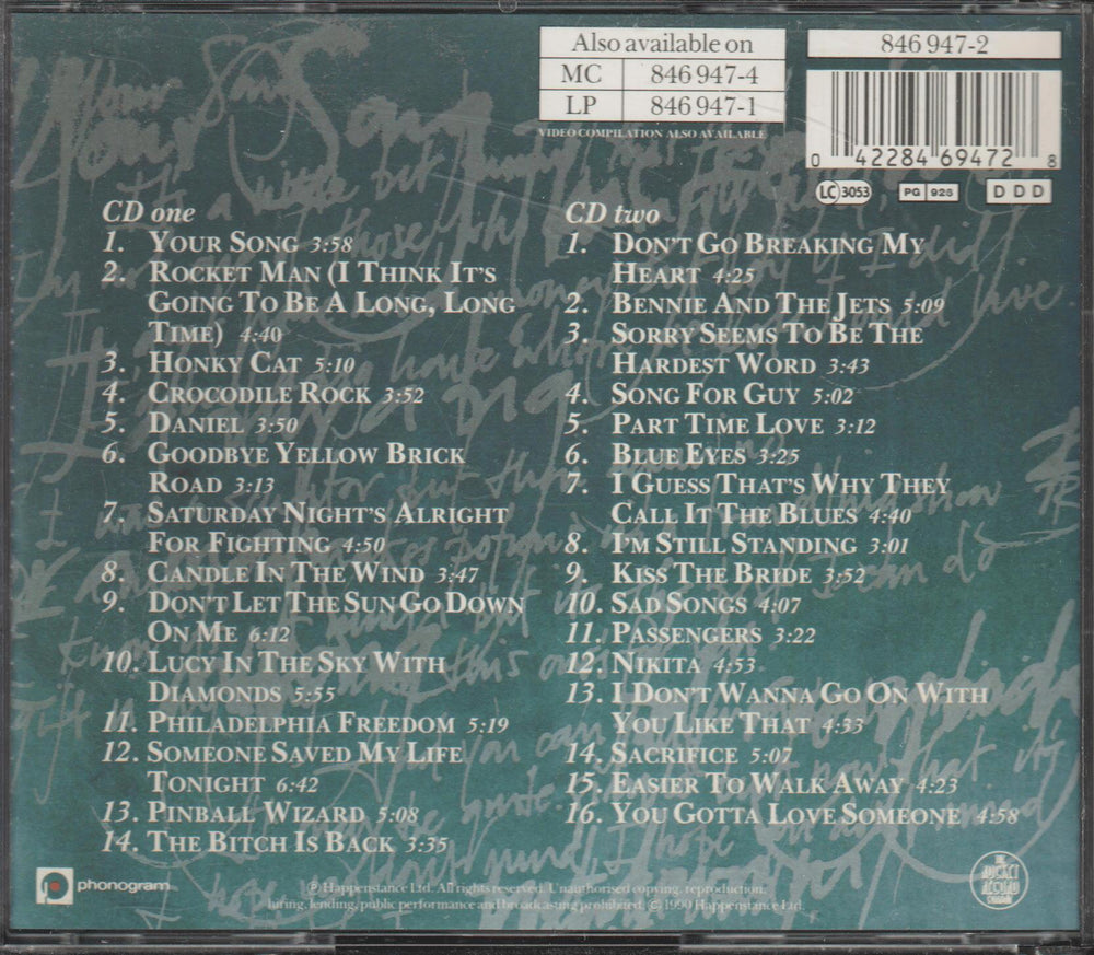 Elton John - The Very Best Of Elton John. 1990. . CD.