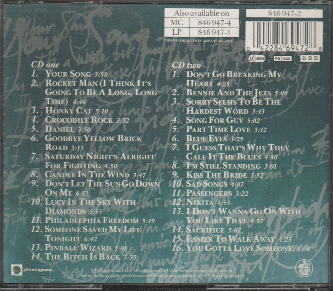Elton John - The Very Best Of Elton John. 1990. . CD.