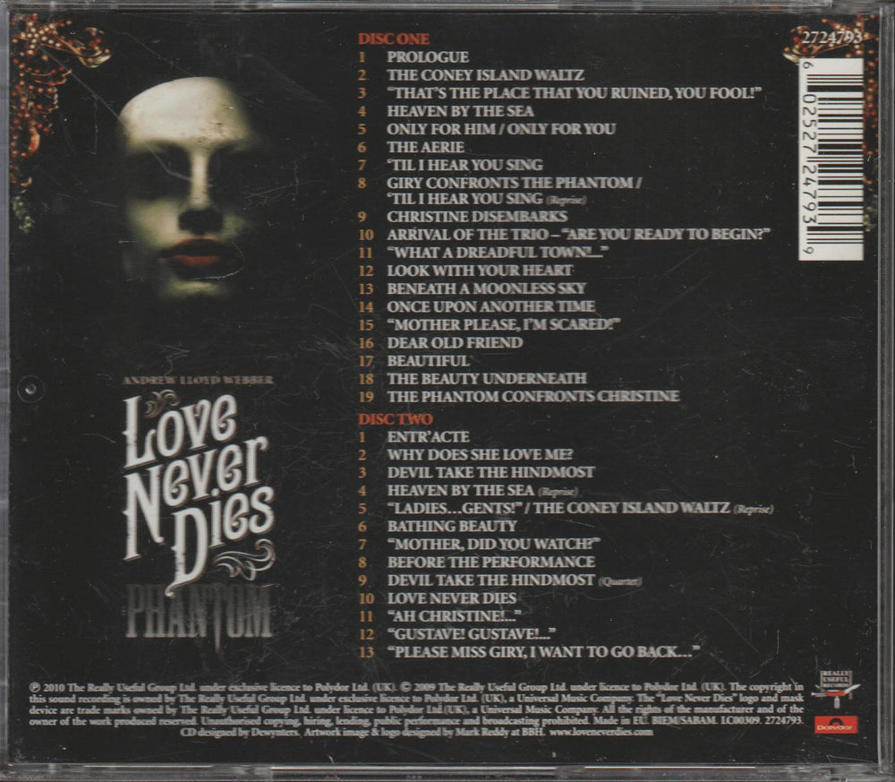 Andrew Lloyd Webber - Love Never Dies (Original Cast Recording). 2010. . CD.