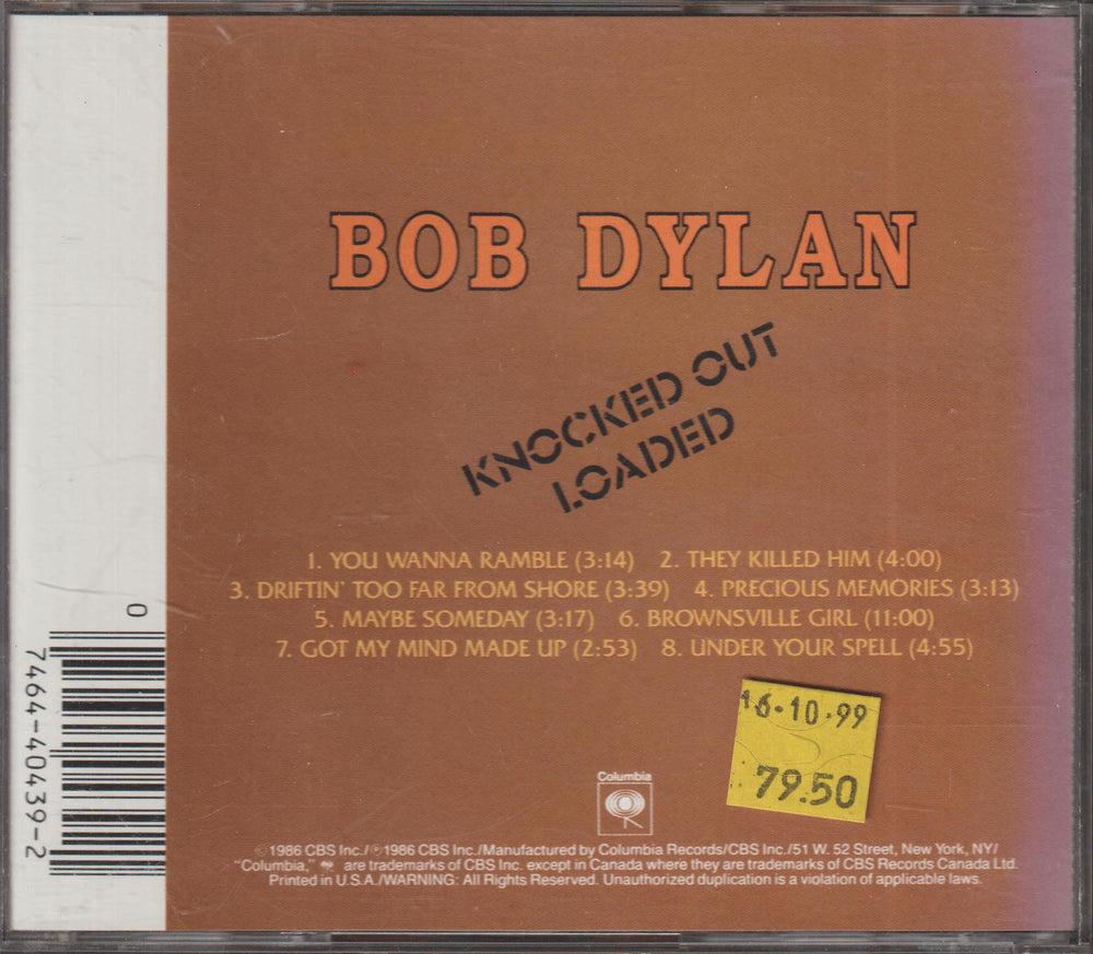 Bob Dylan - Knocked Out Loaded. 1986. . CD.