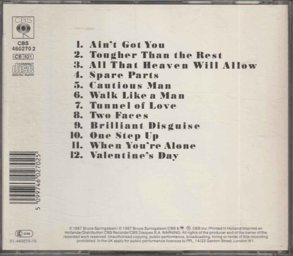 Bruce Springsteen - Tunnel of Love. 1987. . CD.