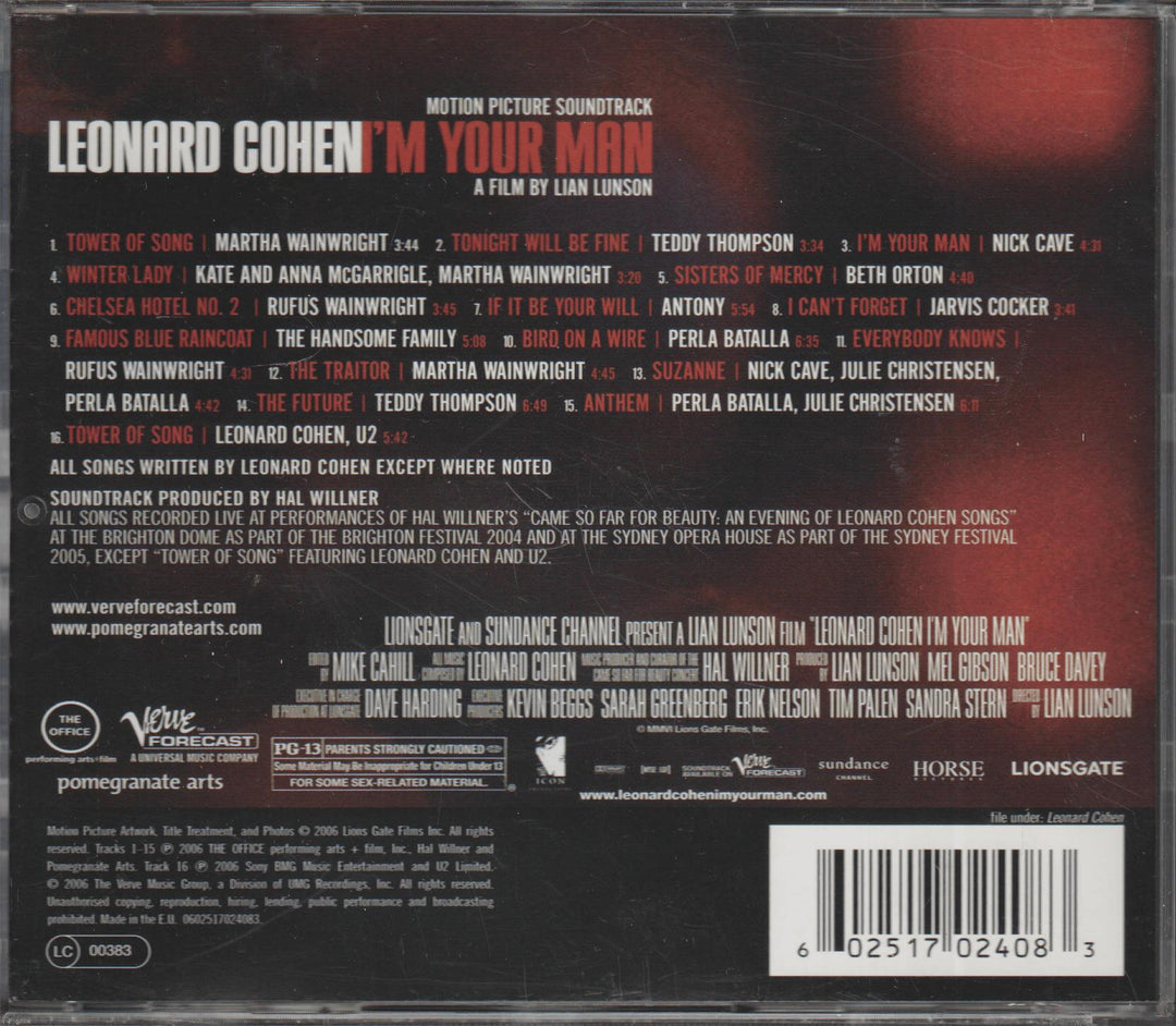 Leonard Cohen - I'm Your Man (Motion Picture Soundtrack). 2006. . CD.