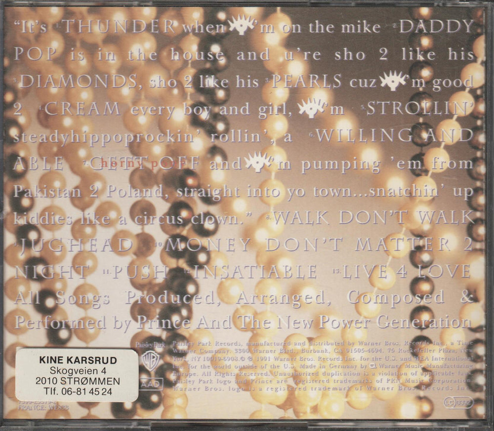 Prince & The New Power Generation - Diamonds and Pearls. 1991. . CD.
