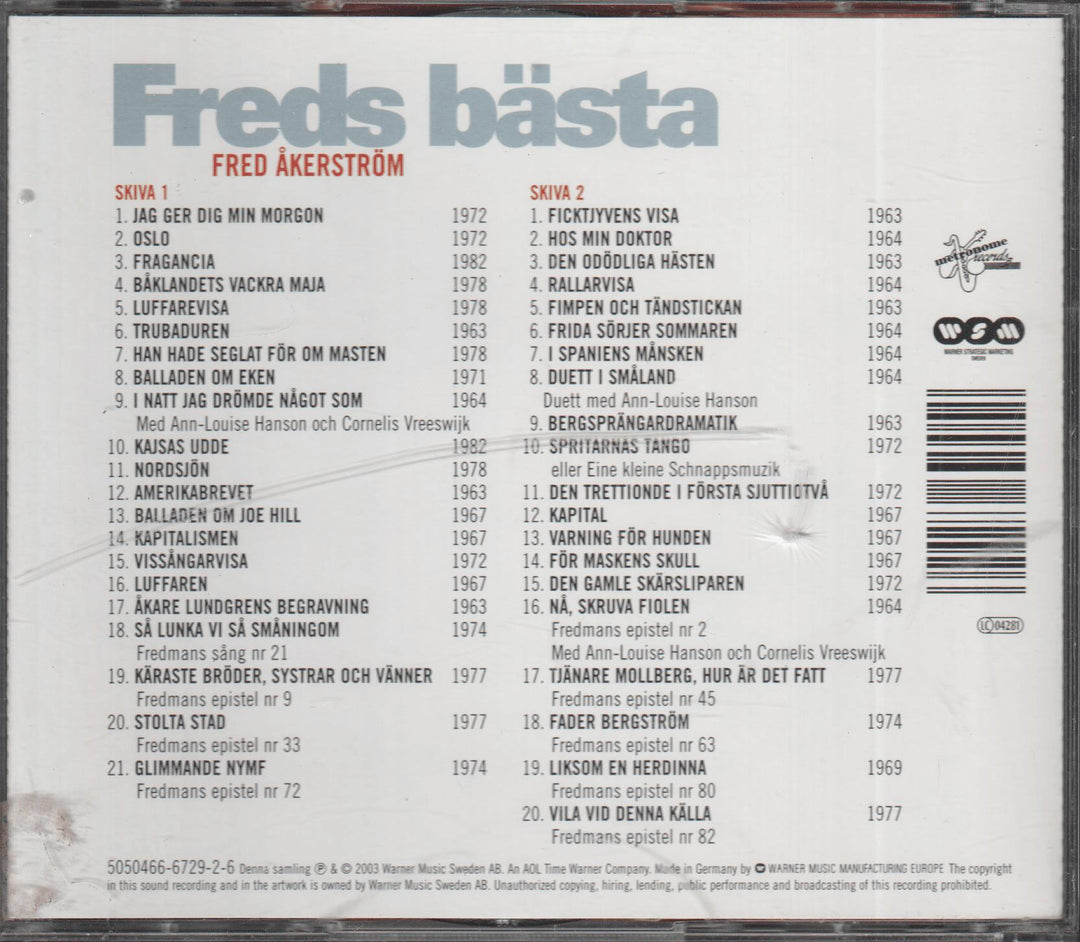 Fred Åkerström - Freds bästa. 2003. . CD.