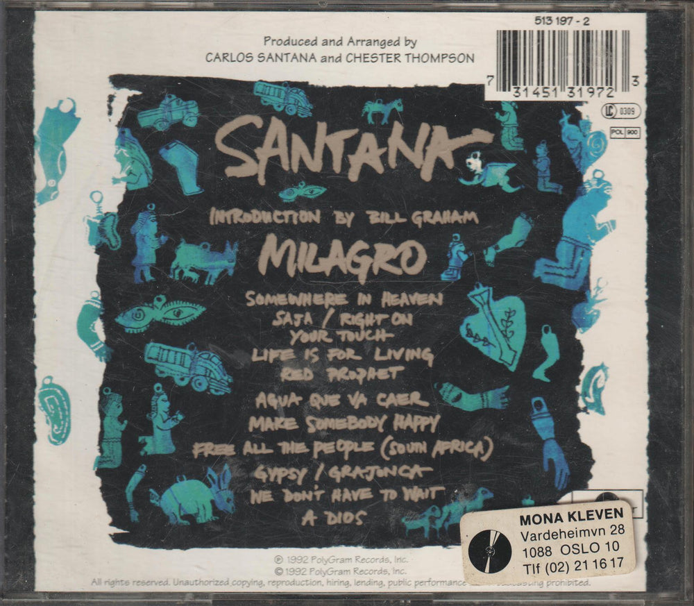 Santana - Milagro. 1992. . CD.