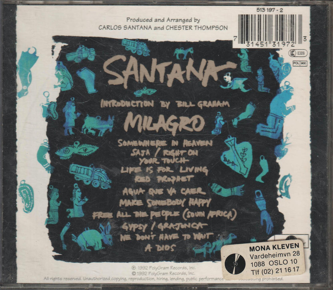 Santana - Milagro. 1992. . CD.
