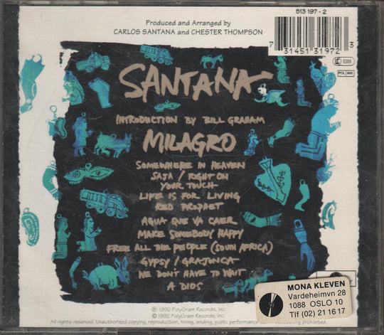 Santana - Milagro. 1992. . CD.