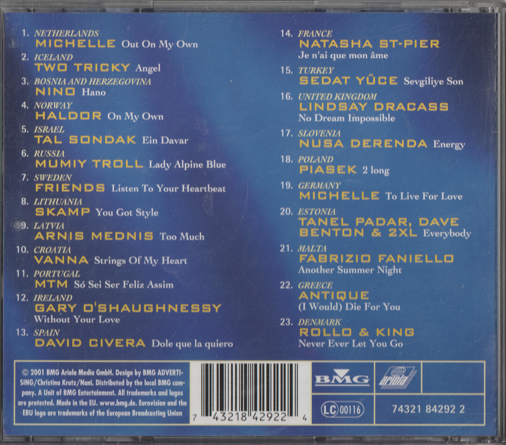 Forskjellige artister - Eurovision Song Contest Copenhagen 2001. 2001. . CD.