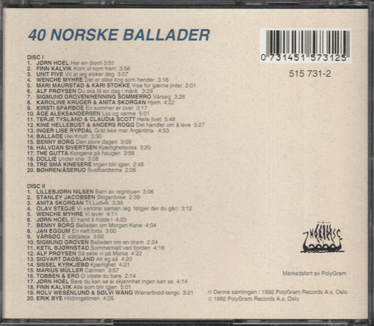 Diverse artister - 40 Norske Ballader (2CD). 1992. . CD.