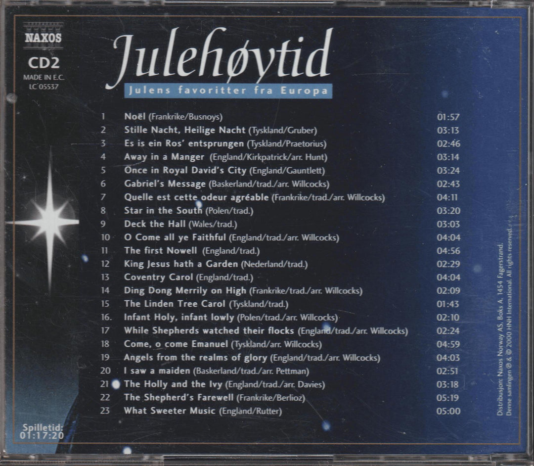 Diverse artister - Julehøytid: Julens favoritter fra Europa (CD 2). 1997. . CD.