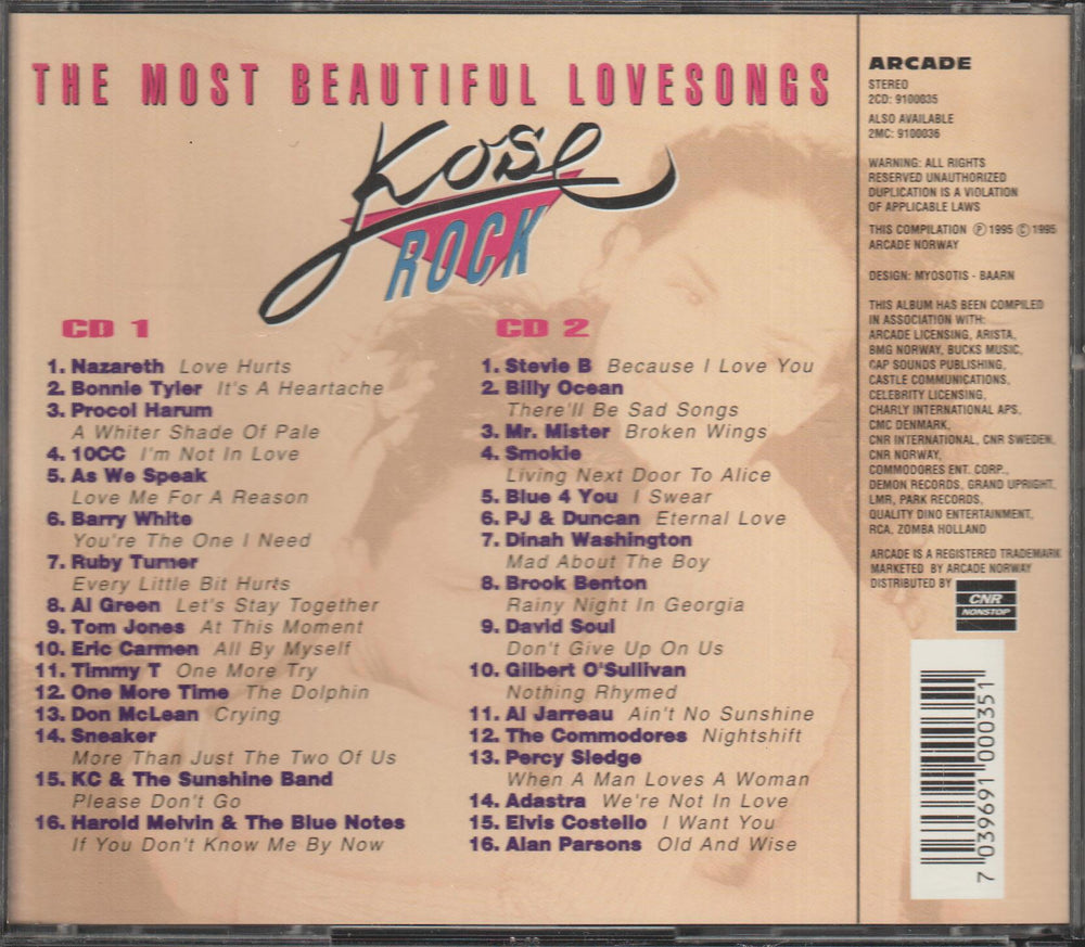 Diverse artister - Kose Rock: The Most Beautiful Lovesongs (2CD). 1993. . CD.