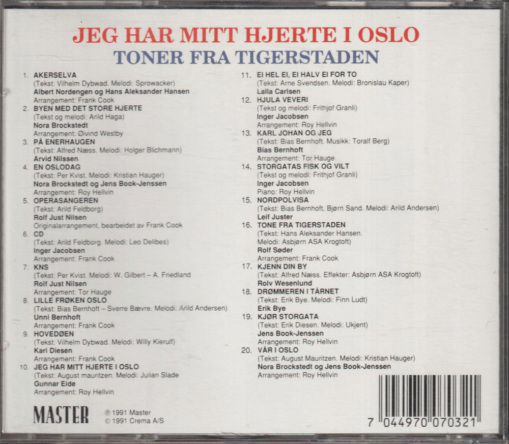 Diverse artister - Jeg har mitt hjerte i Oslo: 20 folkelige favoritter. 1992. . CD.