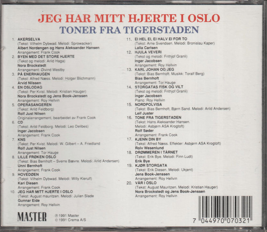 Diverse artister - Jeg har mitt hjerte i Oslo: 20 folkelige favoritter. 1992. . CD.