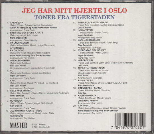 Diverse artister - Jeg har mitt hjerte i Oslo: 20 folkelige favoritter. 1992. . CD.