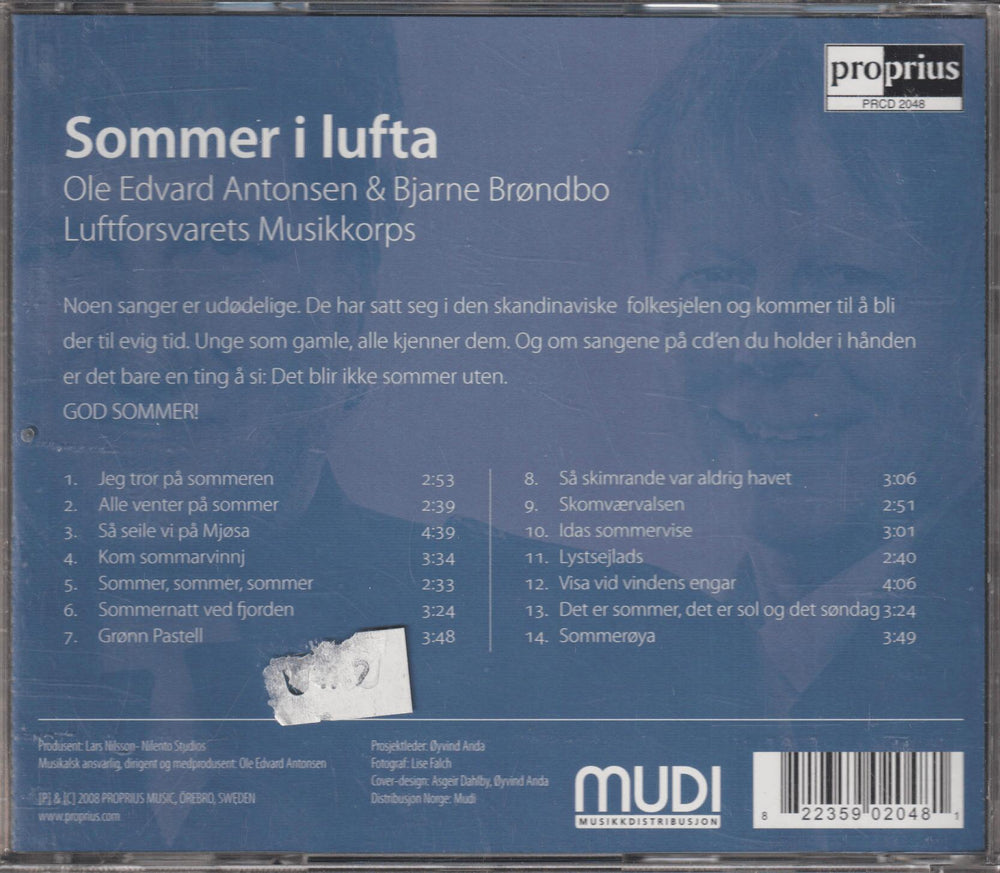 Luftforsvarets Musikkorps m/ Bjarne Brøndbo & Ole Edvard Antonsen - Sommer i lufta. 2009. . CD.