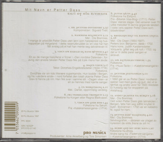 Kari og Ola Bremnes - Mit Navn er Petter Dass. 1993. . CD.