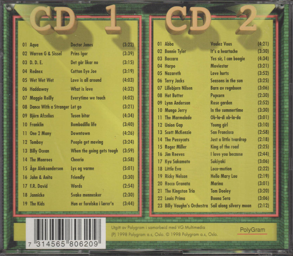 Diverse artister - VG-Lista 1958-1998: Norges offisielle hitliste 40 år med topplåter! (2CD). 1998. . CD.