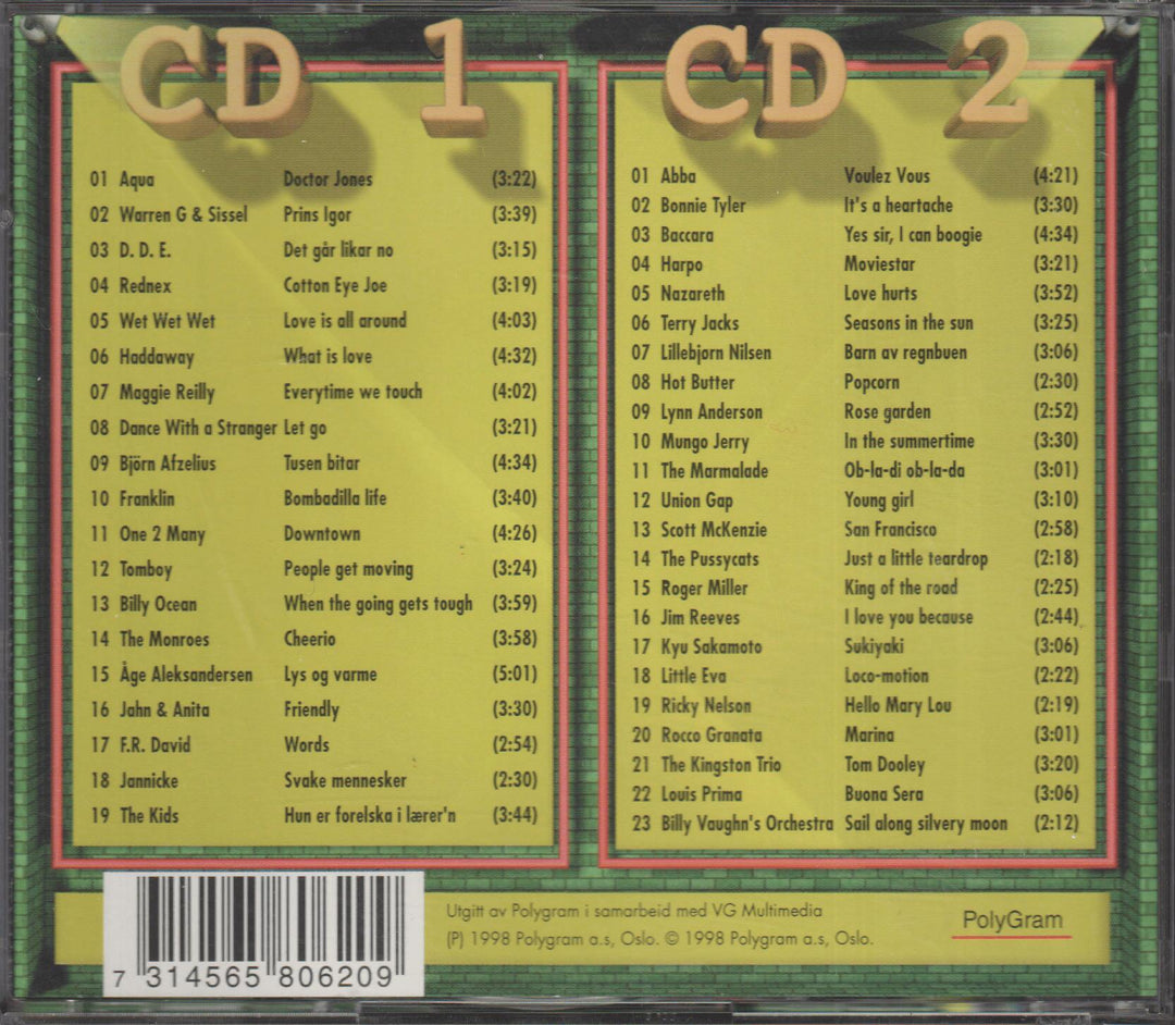 Diverse artister - VG-Lista 1958-1998: Norges offisielle hitliste 40 år med topplåter! (2CD). 1998. . CD.