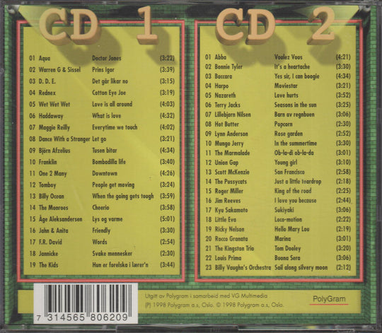 Diverse artister - VG-Lista 1958-1998: Norges offisielle hitliste 40 år med topplåter! (2CD). 1998. . CD.
