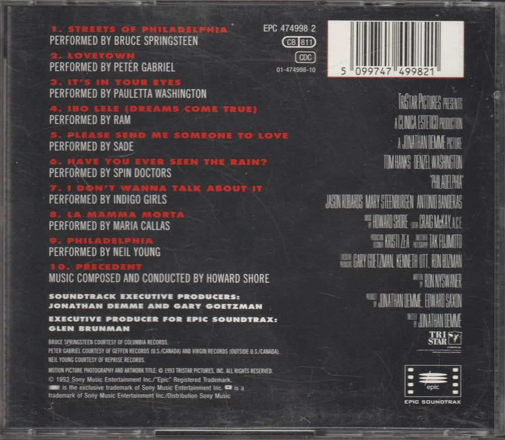Diverse artister - Philadelphia (Music From The Motion Picture). 1993. . CD.