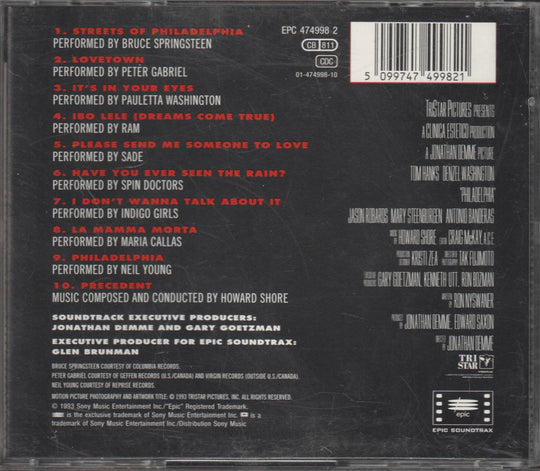 Diverse artister - Philadelphia (Music From The Motion Picture). 1993. . CD.
