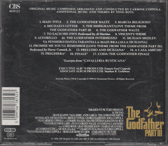 Carmine Coppola / Diverse - The Godfather Part III (Music From The Original Motion Picture Soundtrack). 1990. . CD.