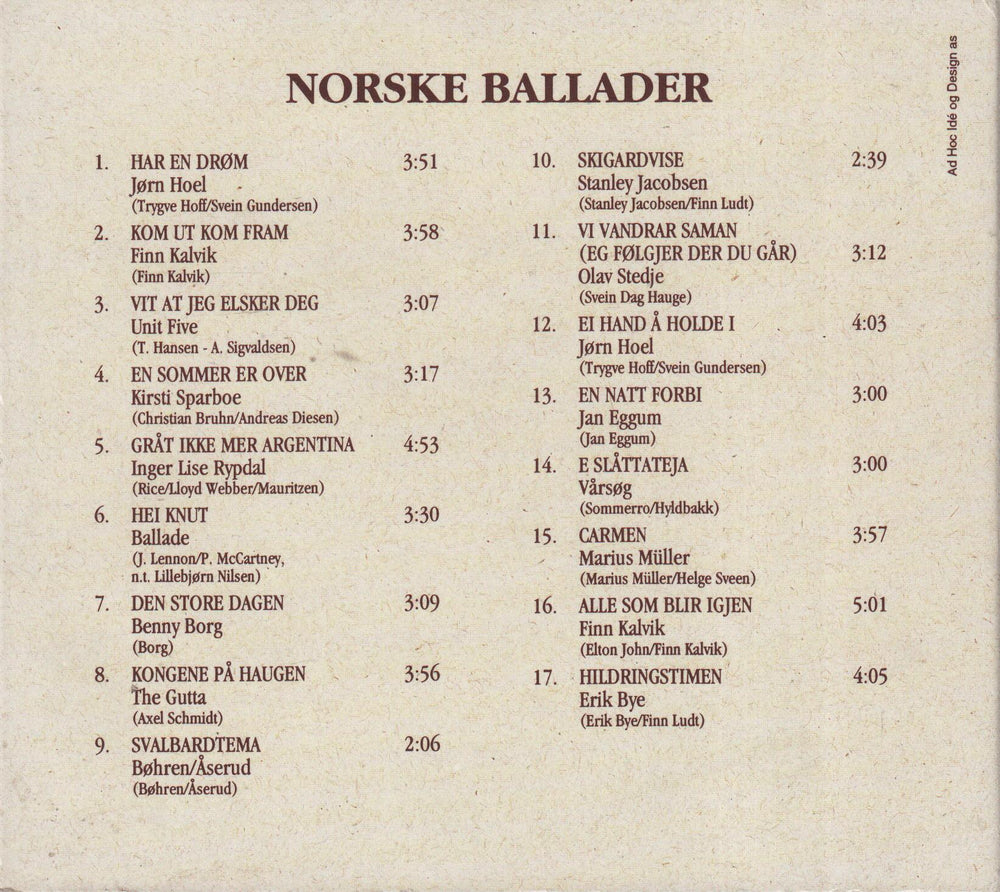 Diverse artister - Norske Ballader (Digipak). 2002. . CD.