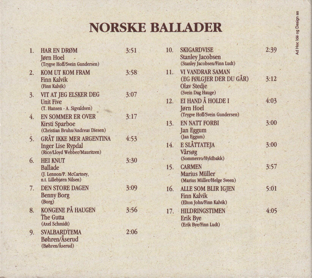Diverse artister - Norske Ballader (Digipak). 2002. . CD.